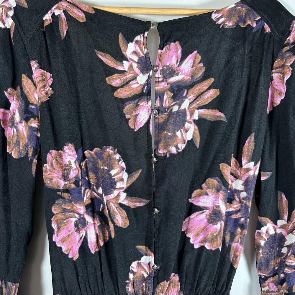 FREE PEOPLE All the Right Ruffles Floral Romper Black Brown Pink Size Small - Picture 12 of 15